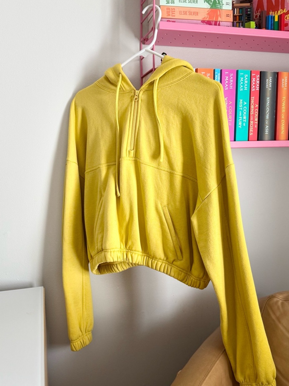 ALO Yoga Cropped Yellow Half-Zip Hoodie